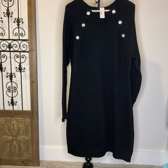 J Crew Sweater Dress - Black with jeweled embellishments - wool blend - nwt - XL - Picture 6 of 12